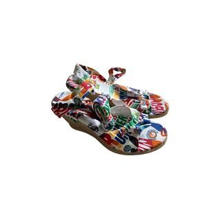 Dionne Gooding Espadrille Wedge Sandals US 6 Graphic Print Lace Up Ankle Tie